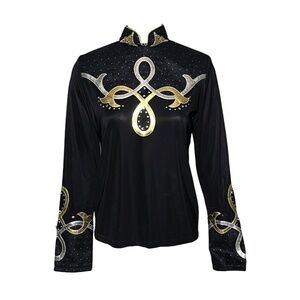 Hobby Horse Large Women's Show Rodeo Performance Western Shirt Black Silver Gold
